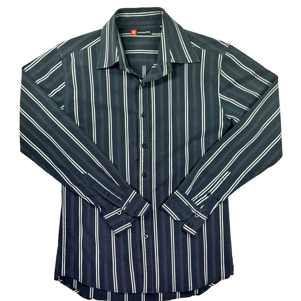 Level Ten Shirt Mens XL Striped Black Work Play Casual Retro Western Johnny Cash